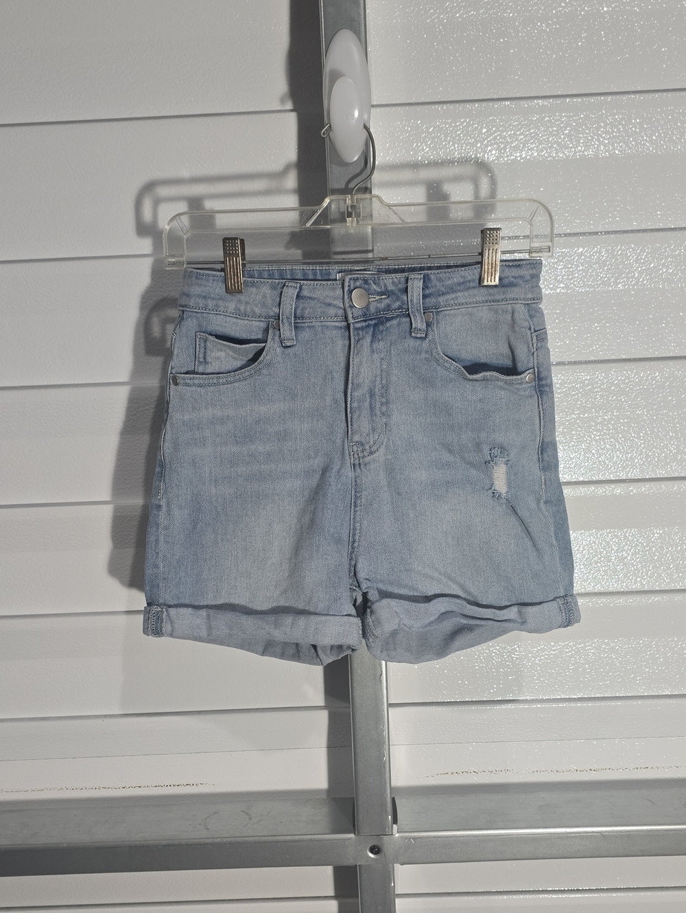 Abound Light Blue Rolled Hem Denim Shorts Distressed Size 27 High Rise‎